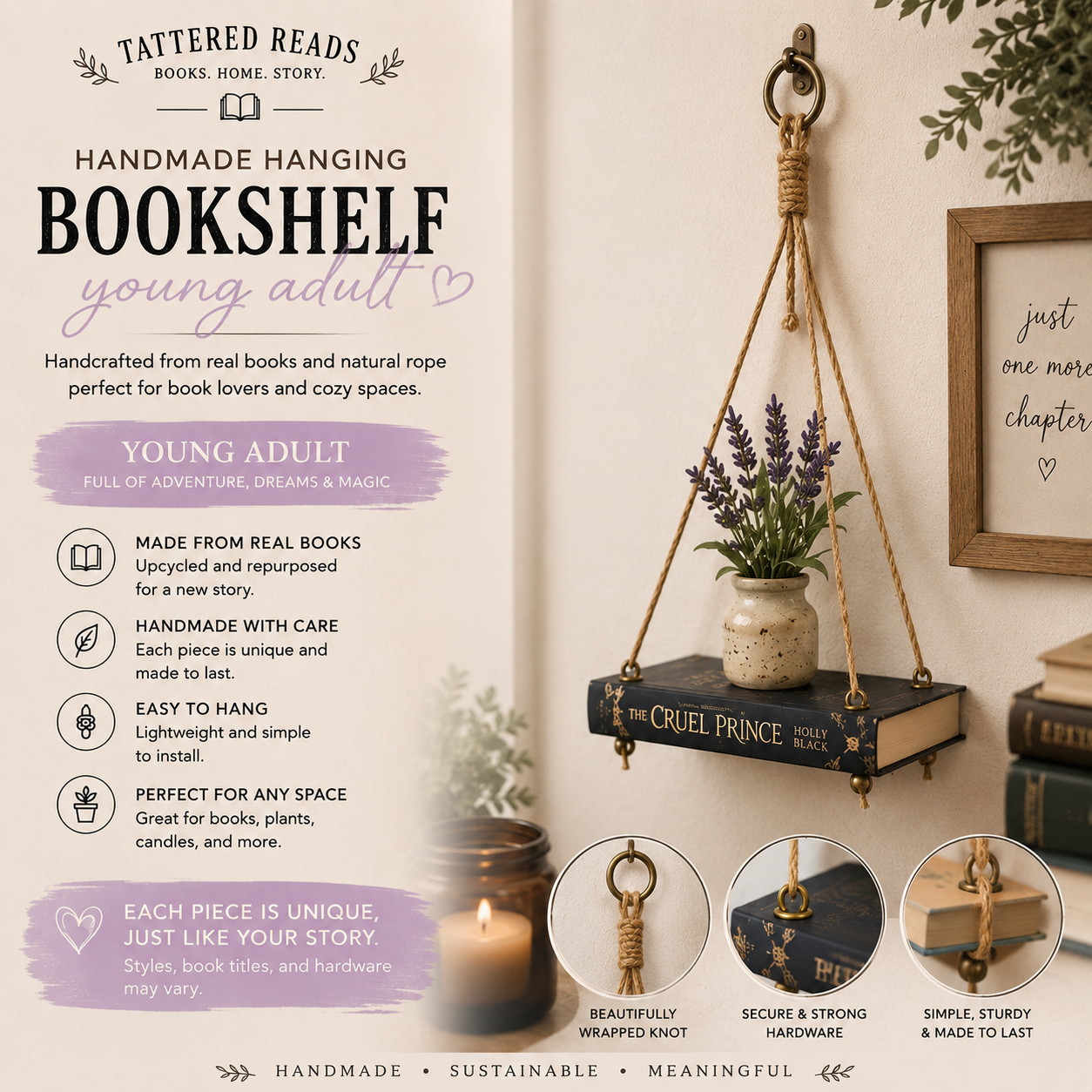 📚 Tattered Reads Hanging Bookshelves 📚