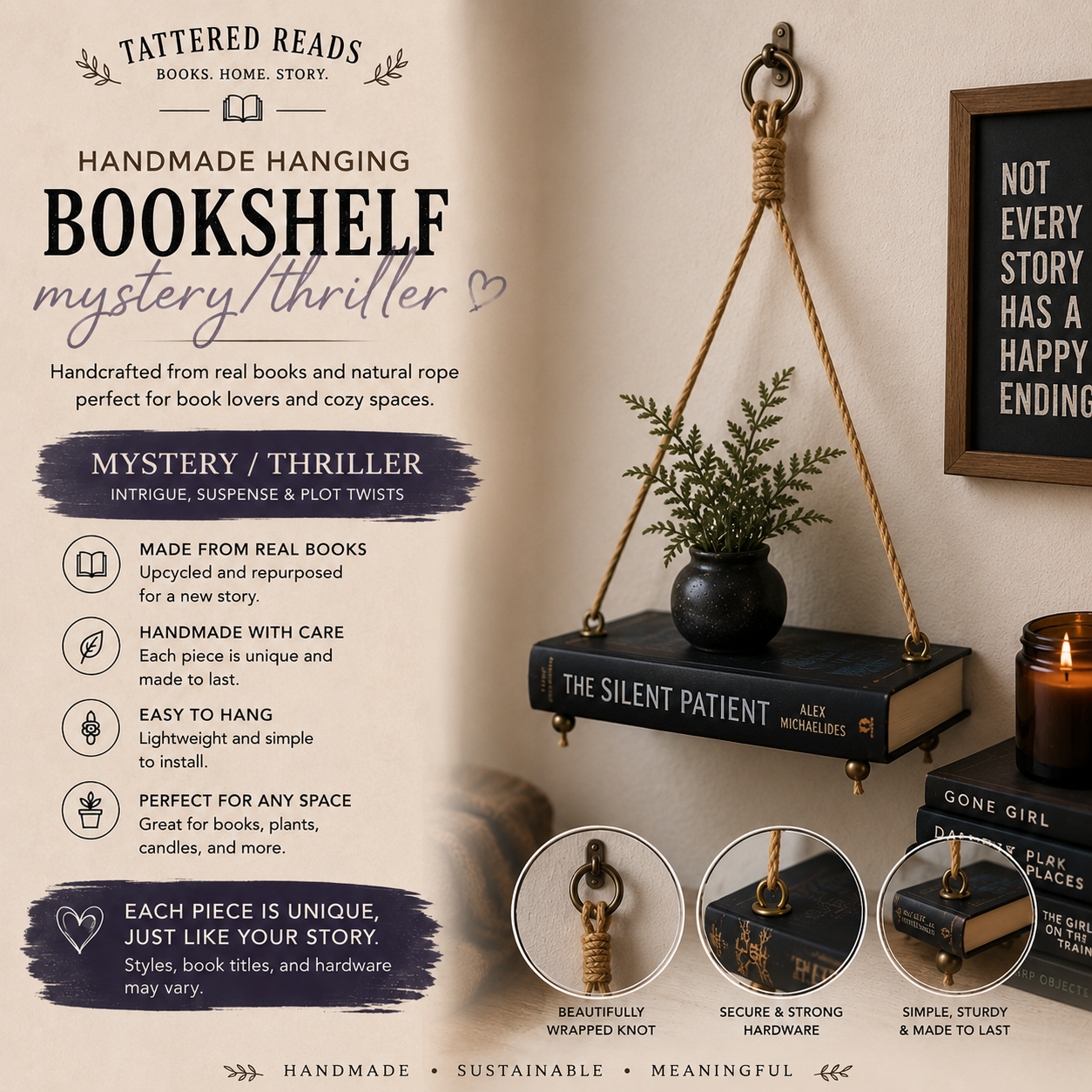 📚 Tattered Reads Hanging Bookshelves 📚