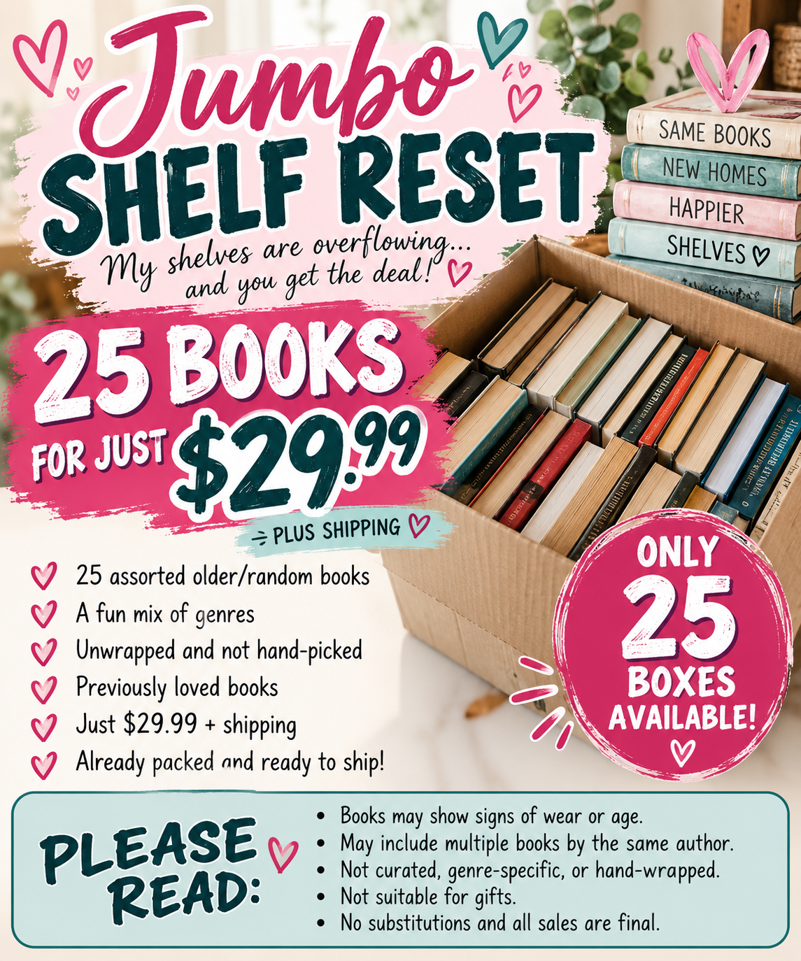 📚 JUMBO SHELF RESET BOX — 25 BOOKS FOR $29.99! 💕